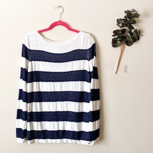 Tommy Hilfiger Navy Blue Stripe Casual Knit Crew Neck Long Sleeve Size Large